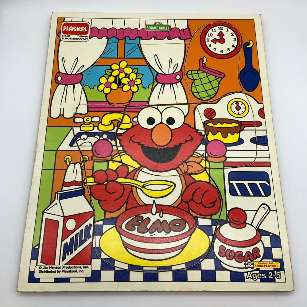 VTG Sesame Street Elmo in the Kitchen 7 Pcs Board Puzzle Playskool Jim Henson